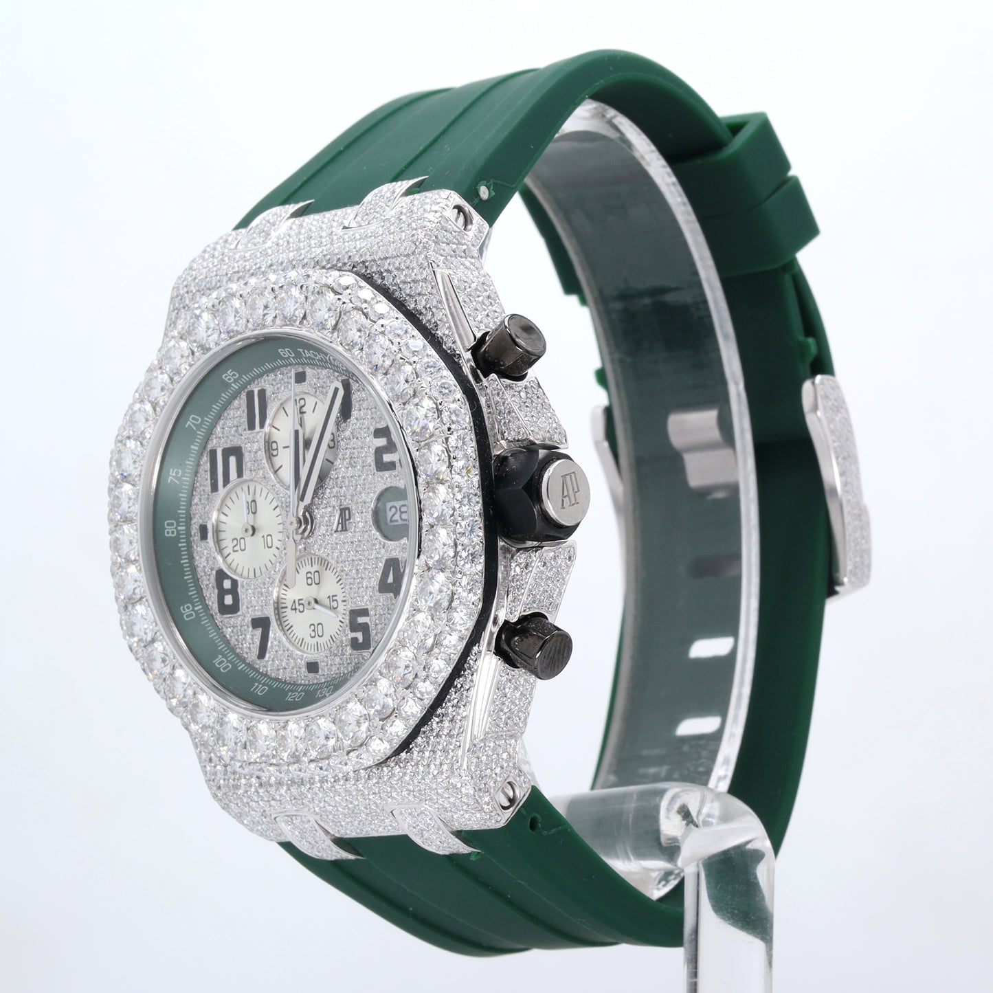 Luxury Men's Watch AP White With Belt Collet Green