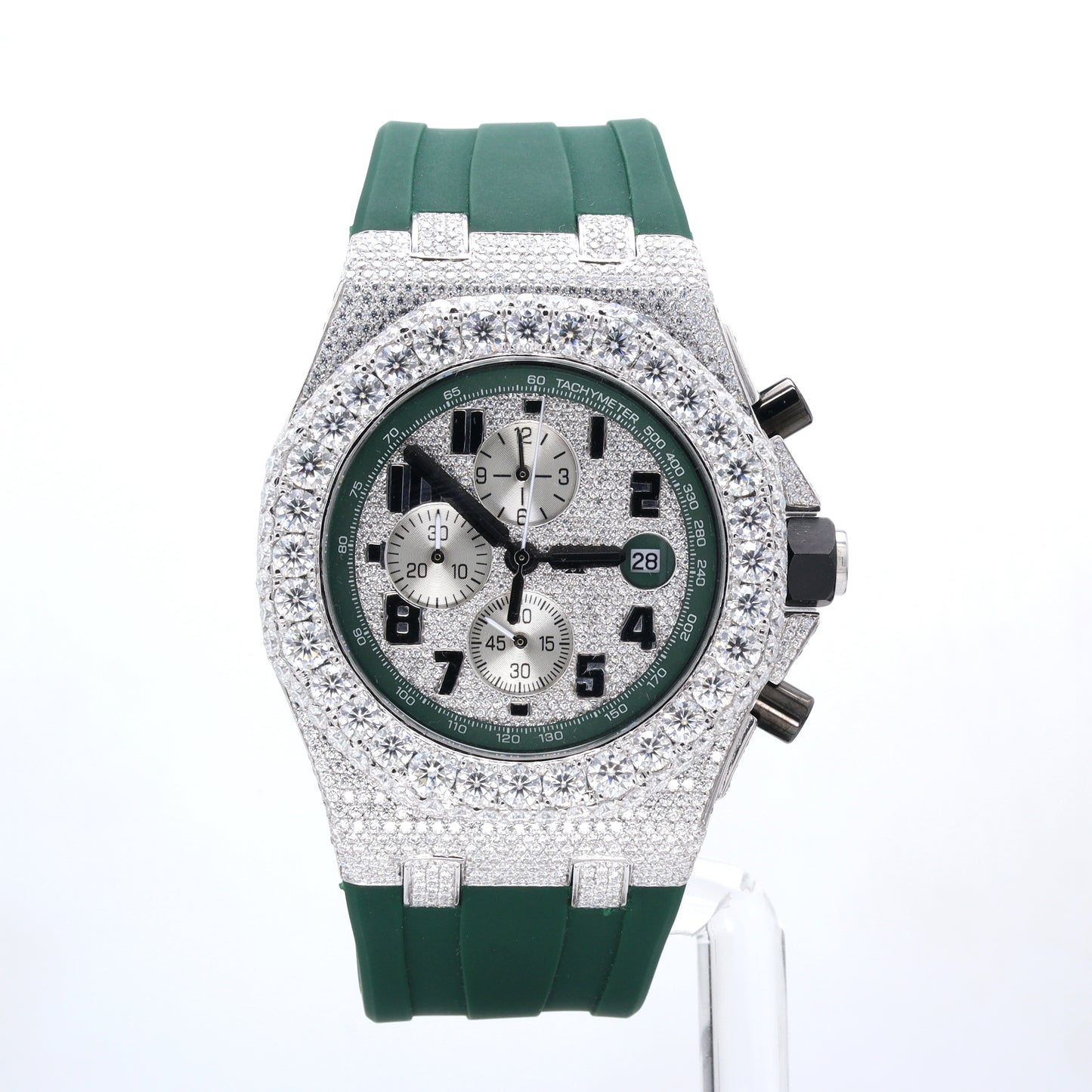 Luxury Men's Watch AP White With Belt Collet Green