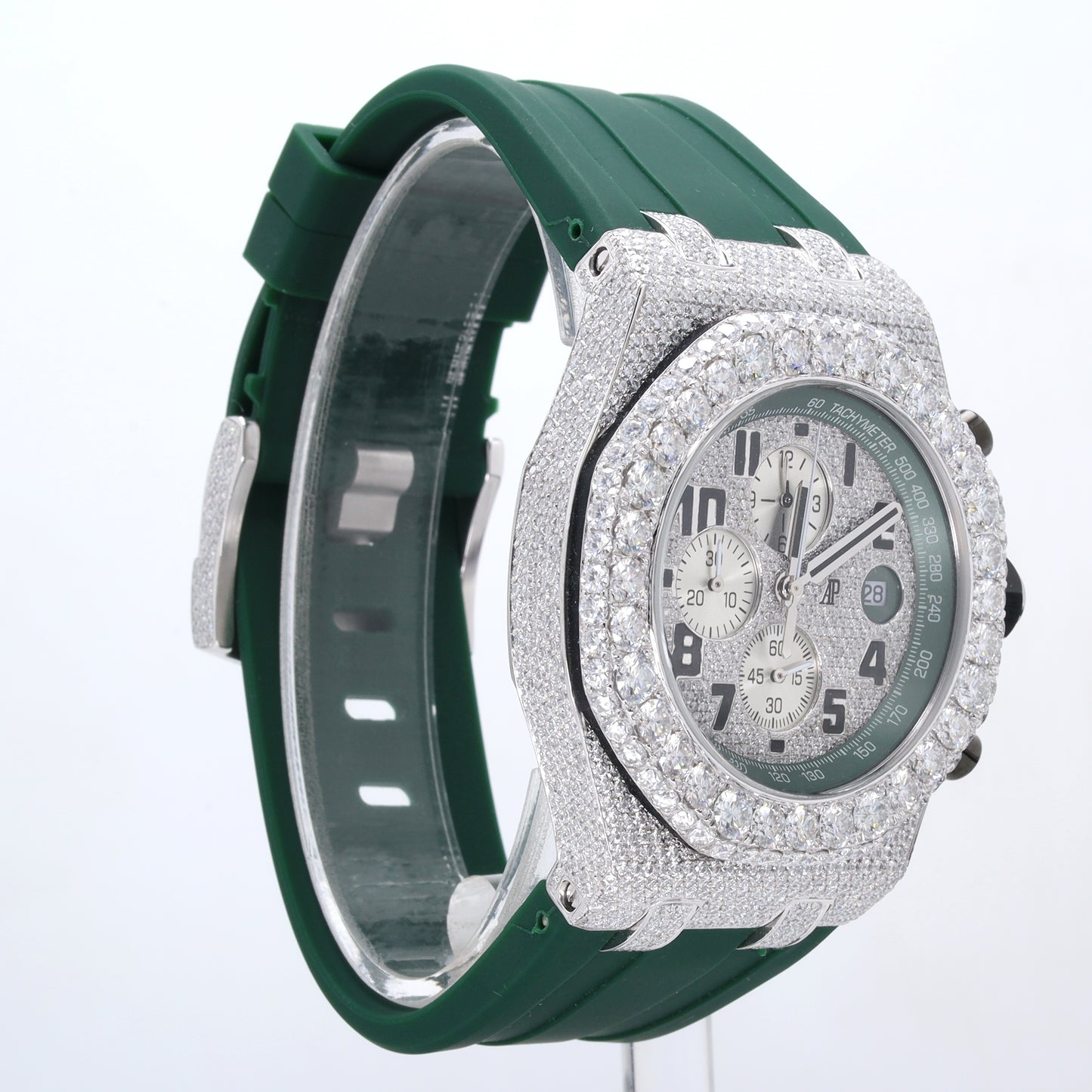 Luxury Men's Watch  AP White With Belt Collet Green