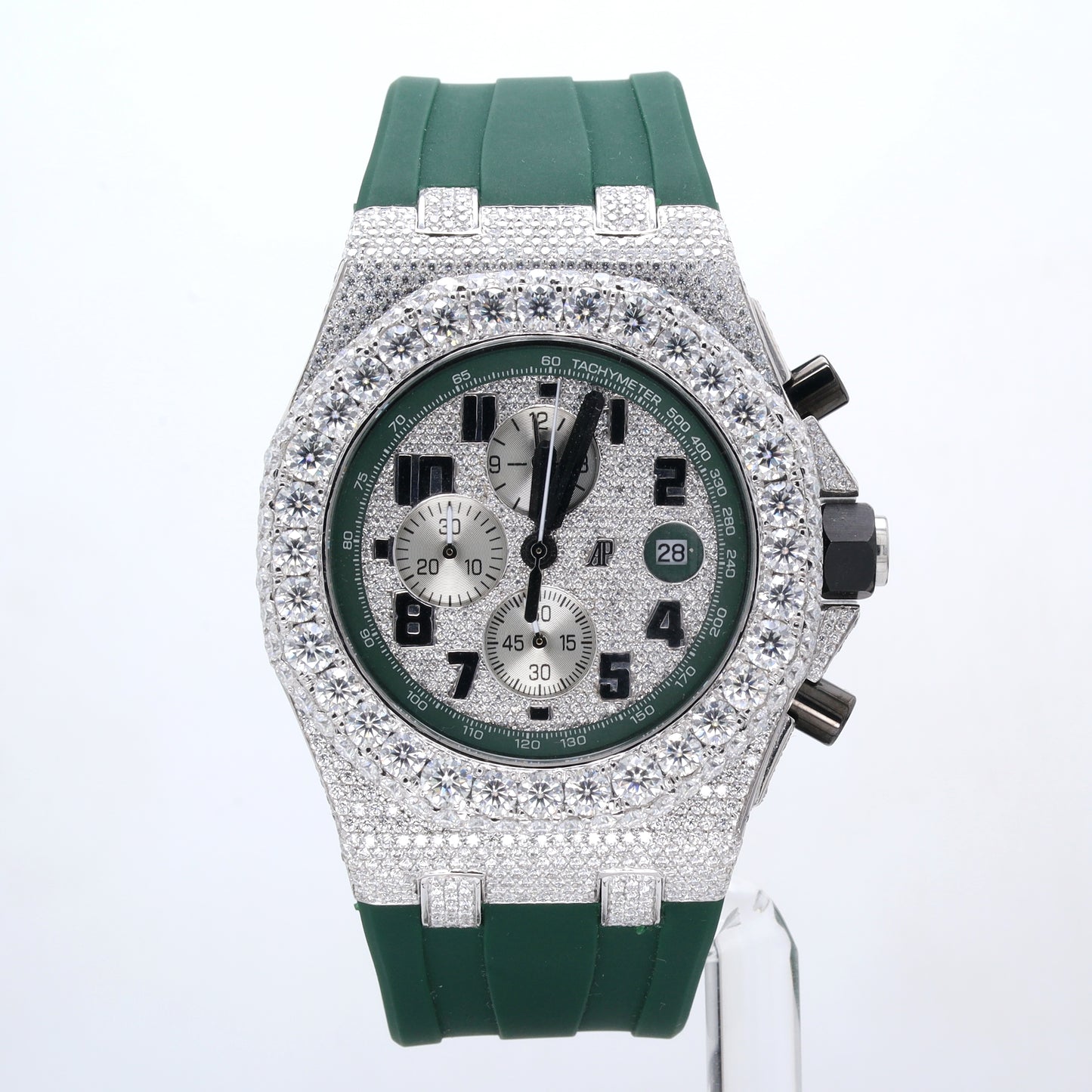 Luxury Men's Watch  AP White With Belt Collet Green